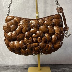 Beautiful Brown Brighton Leather Flower Shoulder Bag With Dust Bag